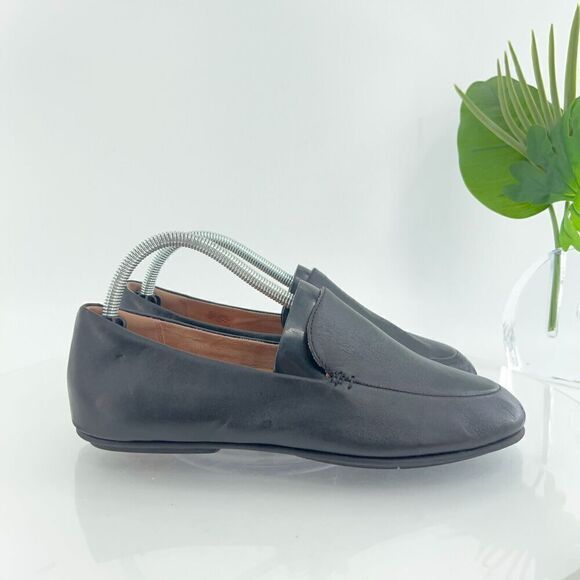 Fitflop Women's Allegro Slip On Shoe Size 8.5 Toning Loafer Flats Black Leather - Picture 2 of 14